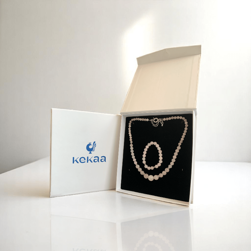 Pink Serenity Set | Rose Quartz Stone - For Women | Includes: Necklace, Bracelet