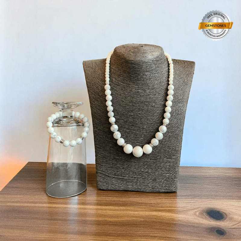 Calm Essence Set | White Howlite Stone - For Women | Includes: Necklace, Bracelet