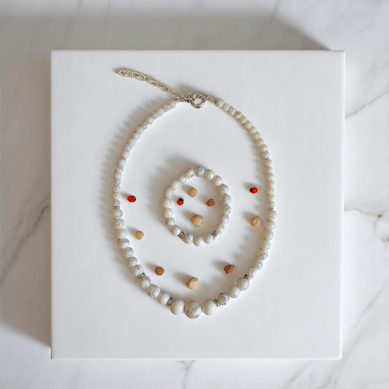 Calm Essence Set | White Howlite Stone - For Women | Includes: Necklace, Bracelet