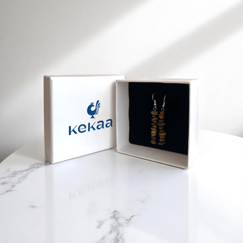 Wild Shine Earrings | Silver PVD Plated & Tiger Eye Chip - For Women | Includes: Earrings