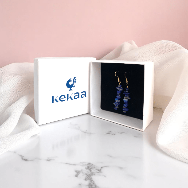 Royal Glow Earrings | 18K PVD Gold Plated & Lapis Lazuli Chip - For Women | Includes: Earrings