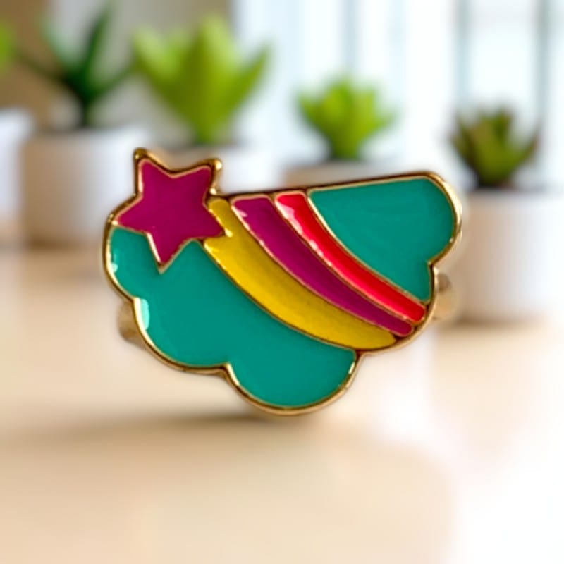 Cloud & Star Ring | Gold Plated Adjustable - For Girls | Includes: Ring