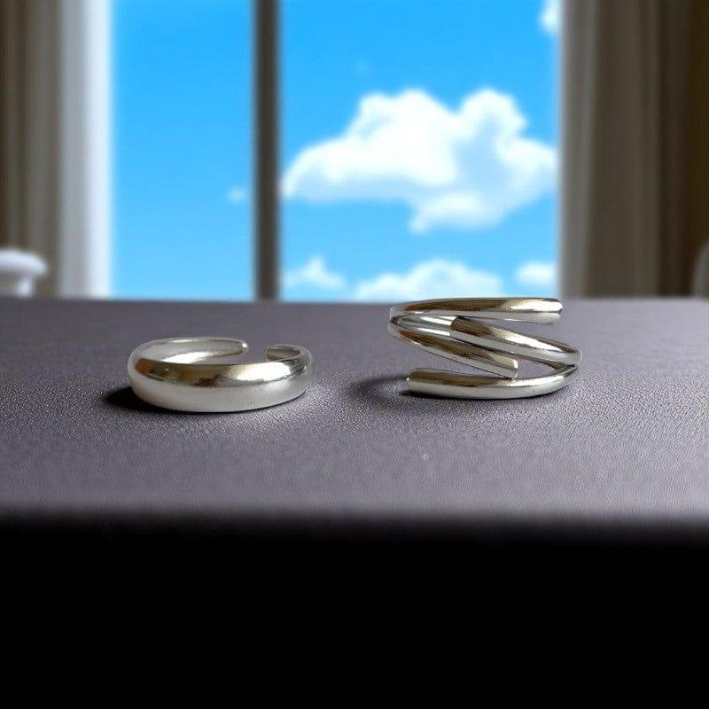 Funky Duo Adjustable Rings | PVD Silver plated - For Women | Includes: Rings (Set of 2)