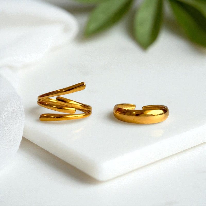 Funky Loop Adjustable Rings | 18K PVD Gold plated - For Women | Includes: Rings (Set of 2)