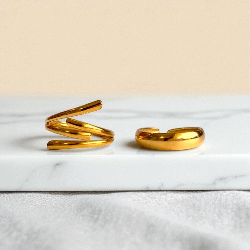 Funky Loop Adjustable Rings | 18K PVD Gold plated - For Women | Includes: Rings (Set of 2)
