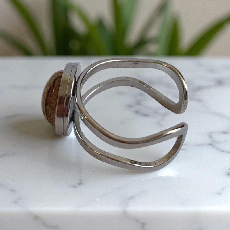 Grounding Adjustable Ring | Picture Jasper - For Unisex | Includes: Ring