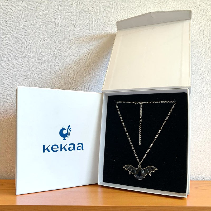 Shadow Fang Necklace | Silver Bat Pendant with Black Stone | Unisex