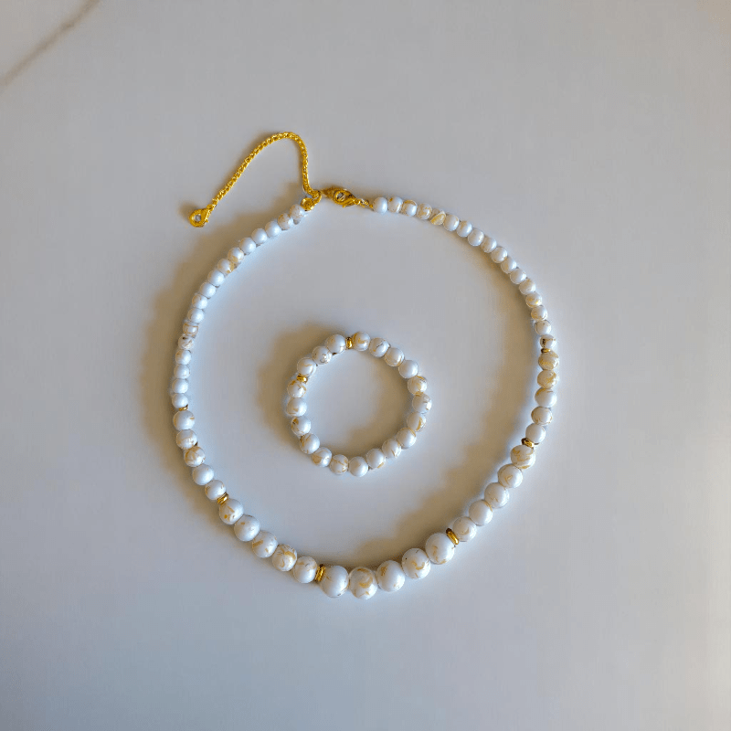 Pearlescent Grace Set | Mother of Pearl Stone - For Women | Includes: Necklace, Bracelet
