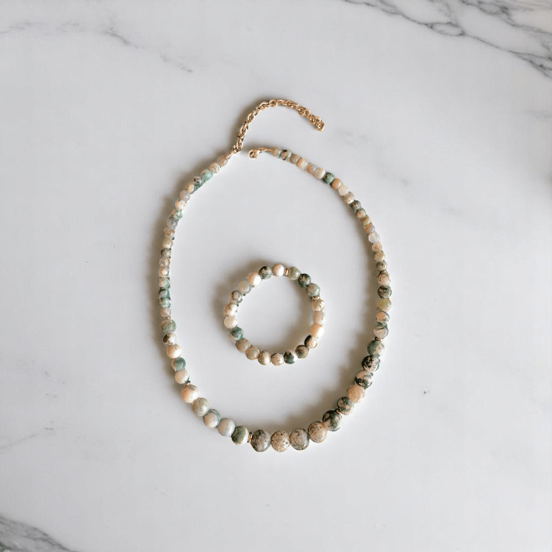 Elegant Roots Set | Tree Agate Stone - For Women | Includes: Necklace, Bracelet