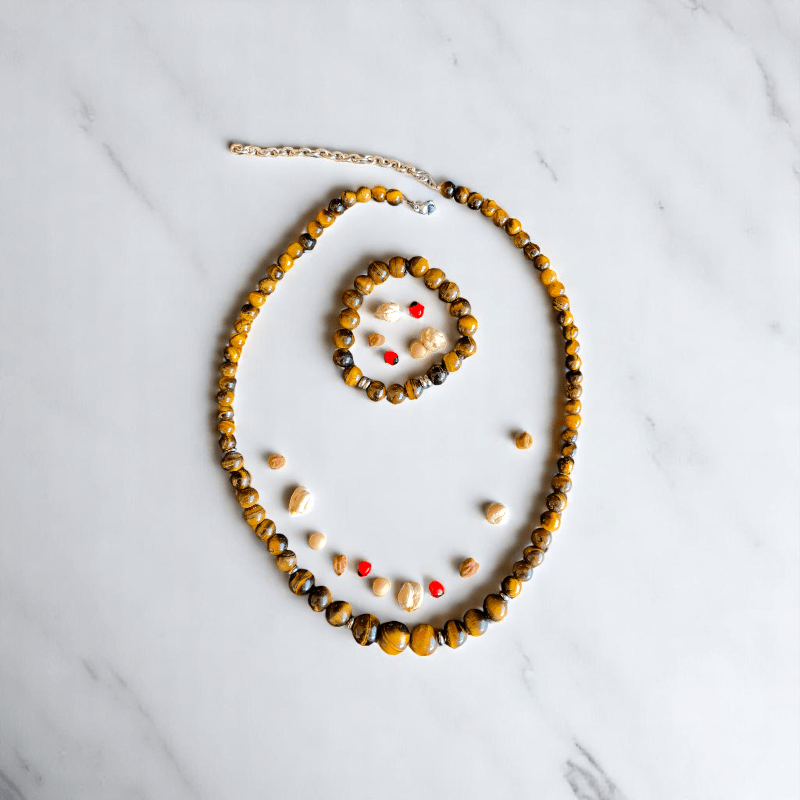 Golden Gaze Set | Tiger Eye Stone - For Women | Includes: Necklace, Bracelet