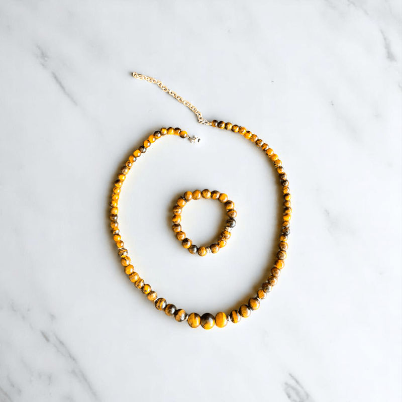 Golden Gaze Set | Tiger Eye Stone - For Women | Includes: Necklace, Bracelet