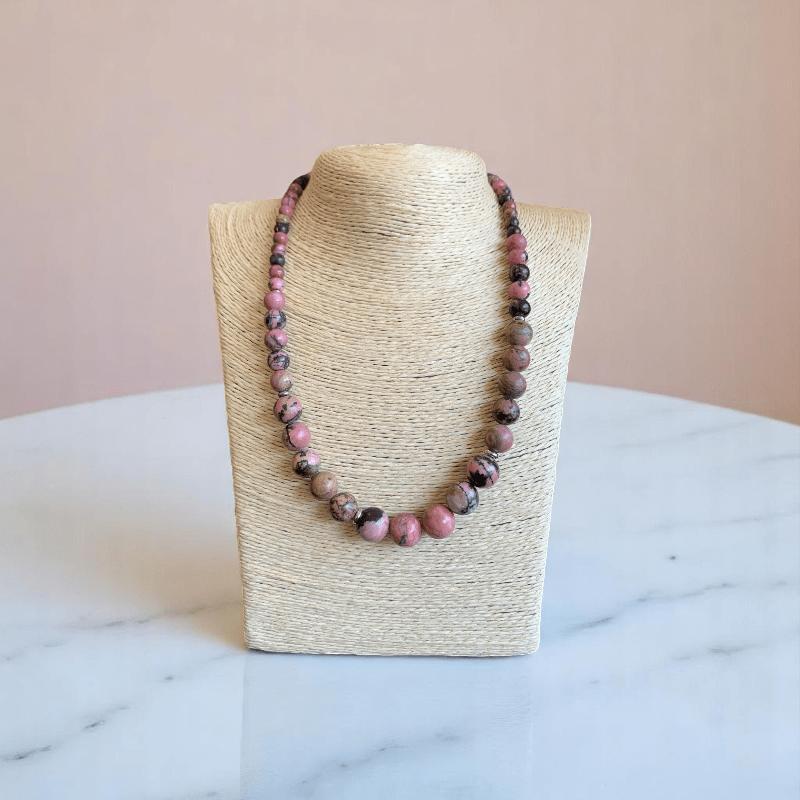 Blush Stone Set | Rhodonite Stone - For Women | Includes: Necklace, Bracelet