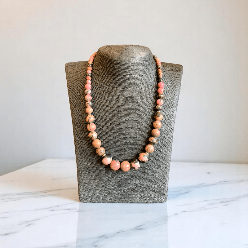 Blush Stone Set | Rhodonite Stone - For Women | Includes: Necklace, Bracelet