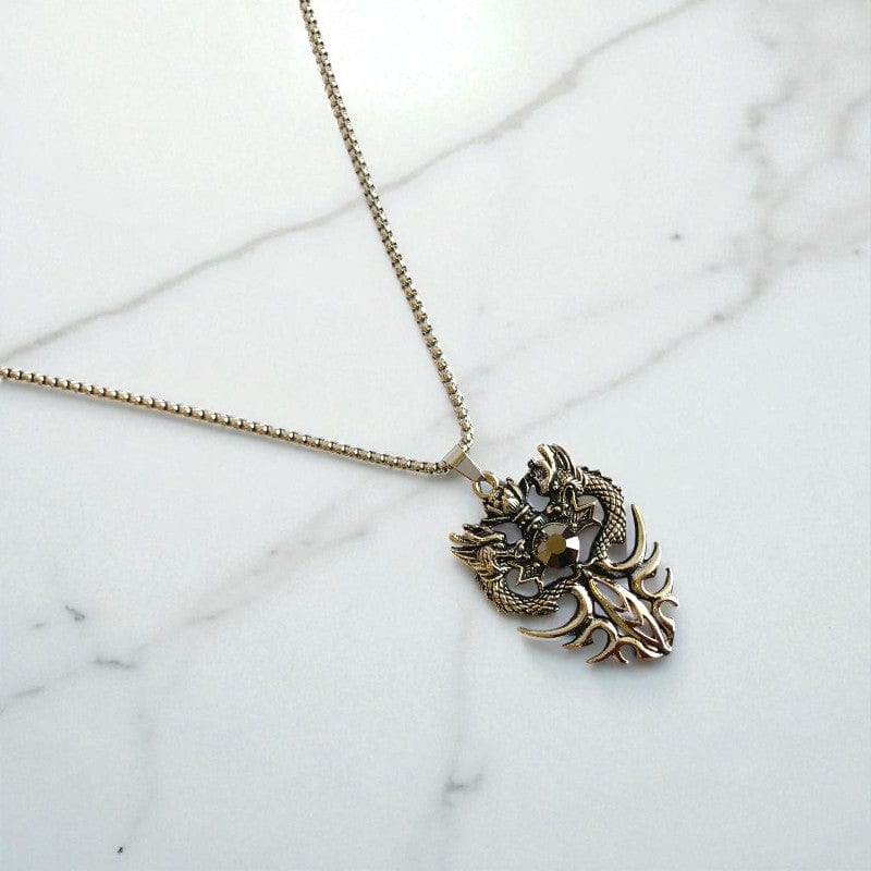Mythic Double Dragon Necklace | Premium Alloy - For Men | Includes: Necklace