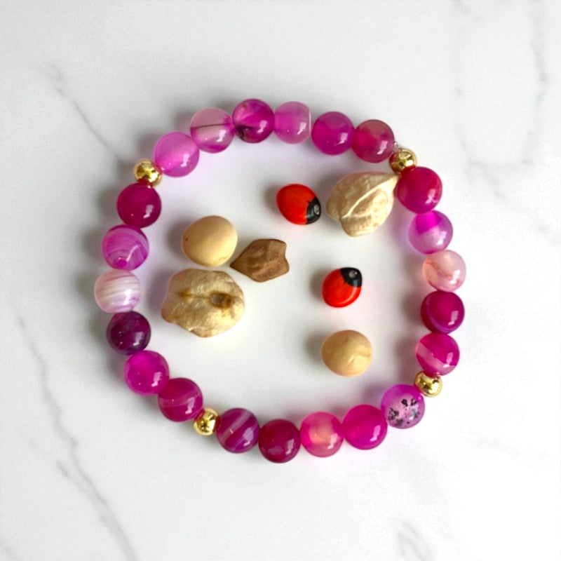 Joy Agate Set | Pink Banded Agate - For Kids Girls | Includes: Necklace & Bracelet