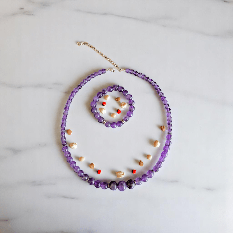 Lavender Glow Set | Amethyst Stone - For Women | Includes: Necklace, Bracelet