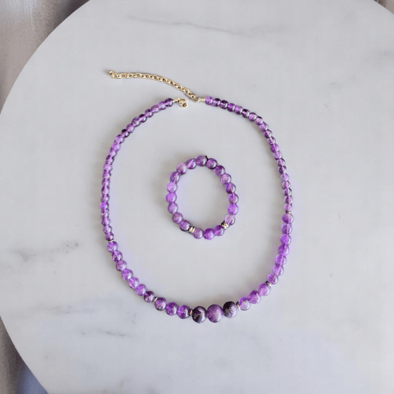 Lavender Glow Set | Amethyst Stone - For Women | Includes: Necklace, Bracelet