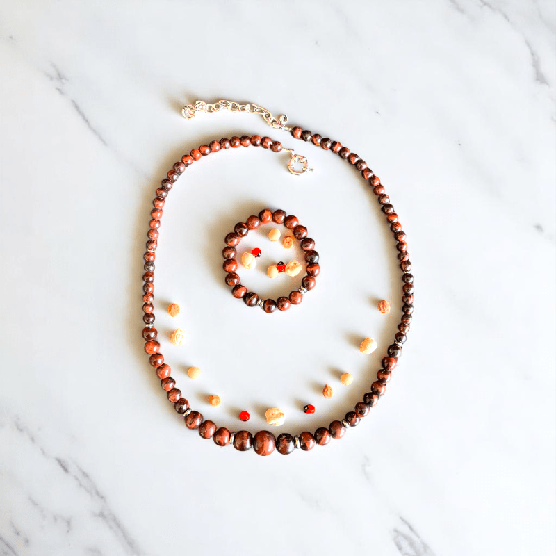 Crimson Strength Set | Red Tiger Eye Stone - For Women | Includes: Necklace, Bracelet
