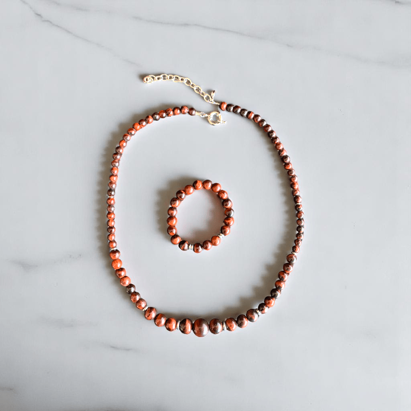 Crimson Strength Set | Red Tiger Eye Stone - For Women | Includes: Necklace, Bracelet