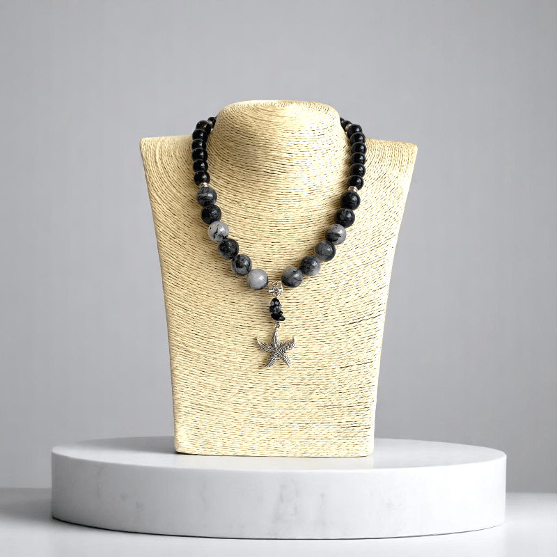Ocean Mystique Set | Black Obsidian & Black Rutile Stone - For Women | Includes: Necklace, Bracelet, Earrings