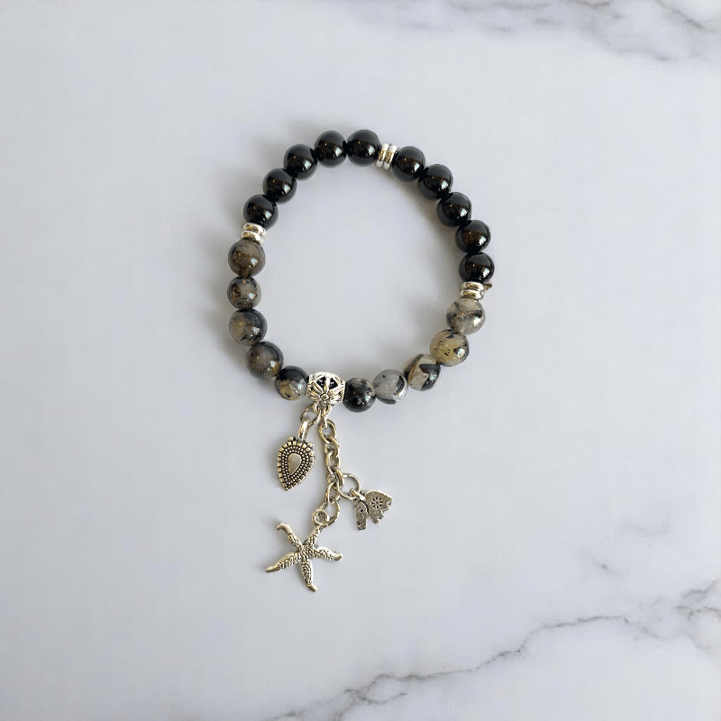 Ocean Mystique Set | Black Obsidian & Black Rutile Stone - For Women | Includes: Necklace, Bracelet, Earrings