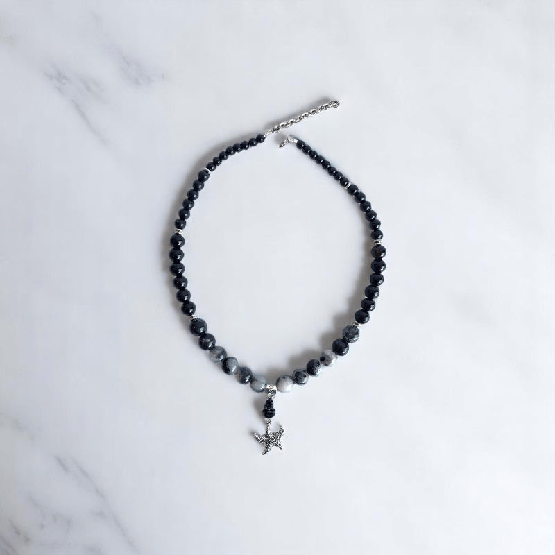 Ocean Mystique Set | Black Obsidian & Black Rutile Stone - For Women | Includes: Necklace, Bracelet, Earrings