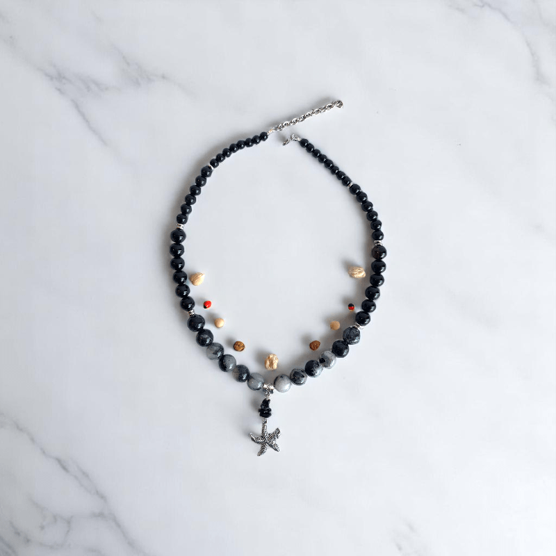 Ocean Mystique Set | Black Obsidian & Black Rutile Stone - For Women | Includes: Necklace, Bracelet, Earrings