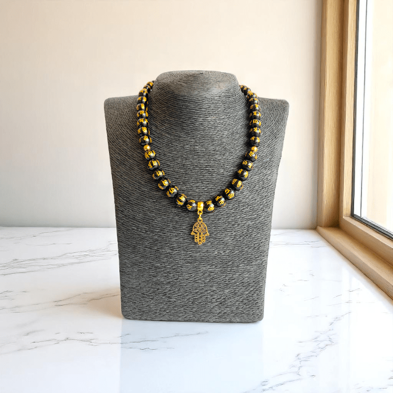 Sacred Shield Necklace | Black Om Mani Stone - For Women | Includes: Necklace