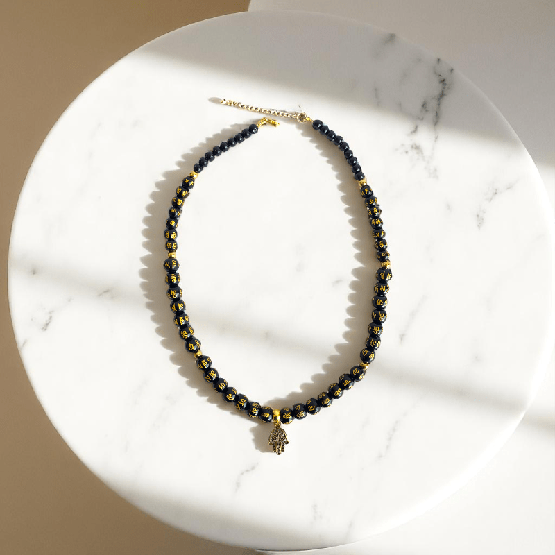 Sacred Shield Necklace | Black Om Mani Stone - For Women | Includes: Necklace