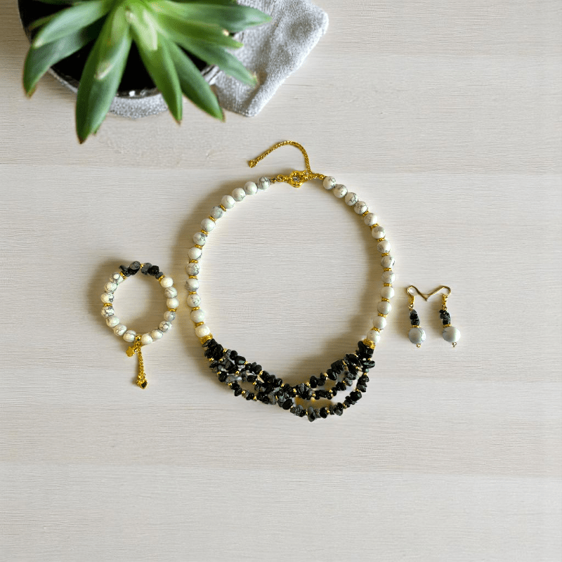 Winter Calm Set | Snowflake Stone & White Howlite - For Women | Includes: Necklace, Bracelet, Earring