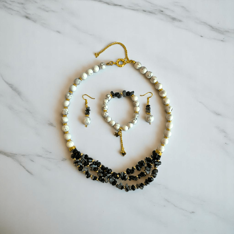 Winter Calm Set | Snowflake Stone & White Howlite - For Women | Includes: Necklace, Bracelet, Earring