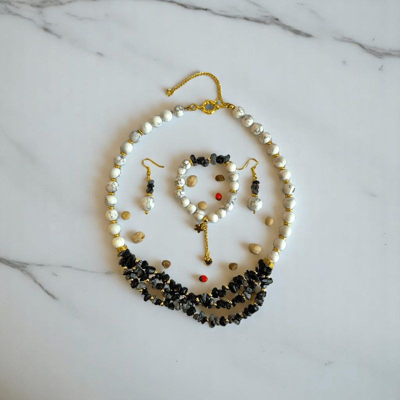 Winter Calm Set | Snowflake Stone & White Howlite - For Women | Includes: Necklace, Bracelet, Earring