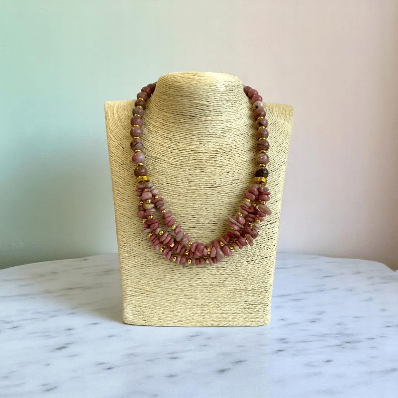 Blushing Set | Rhodonite Stone - For Women | Includes: Necklace, Bracelet, Earring