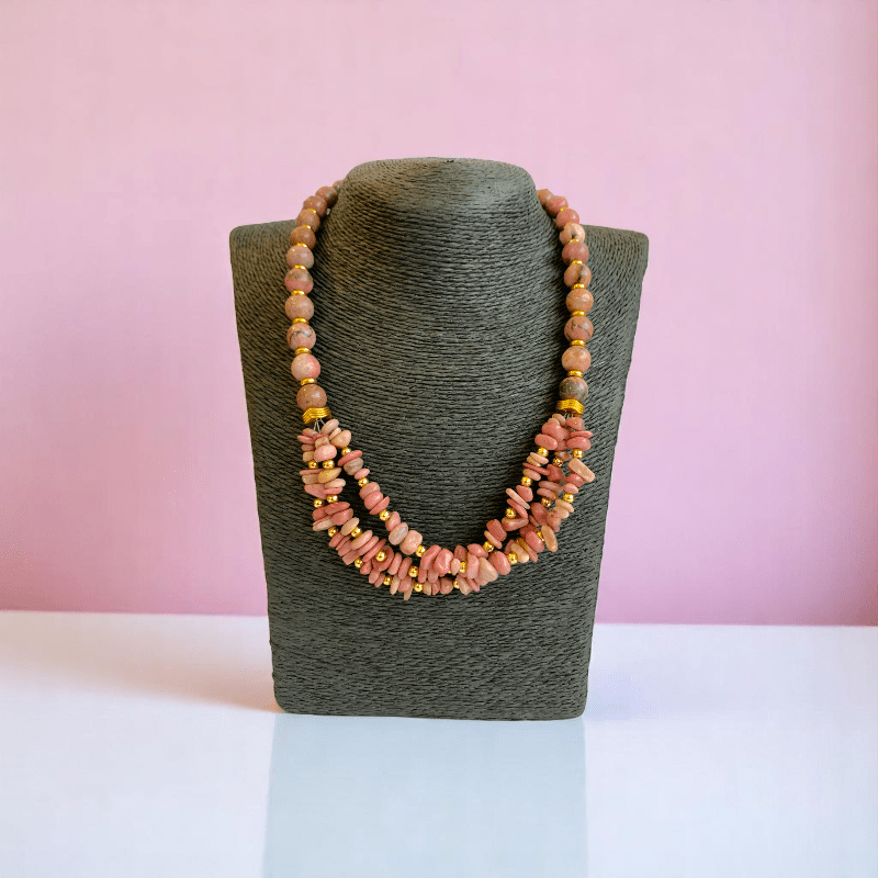 Blushing Set | Rhodonite Stone - For Women | Includes: Necklace, Bracelet, Earring