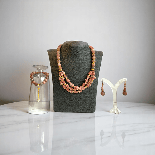Blushing Set | Rhodonite Stone - For Women | Includes: Necklace, Bracelet, Earring