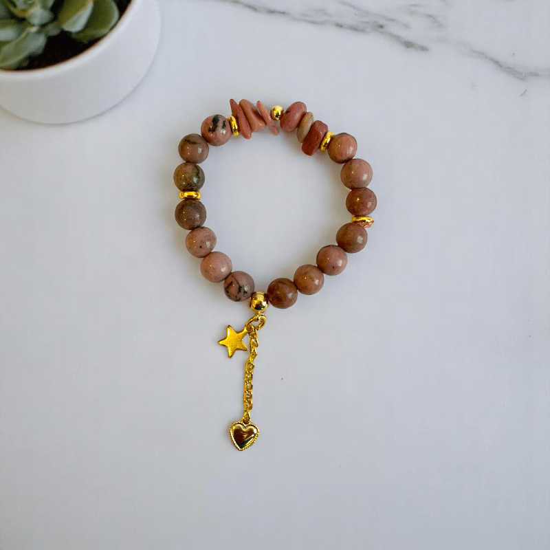 Blushing Set | Rhodonite Stone - For Women | Includes: Necklace, Bracelet, Earring