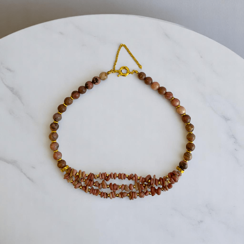 Blushing Set | Rhodonite Stone - For Women | Includes: Necklace, Bracelet, Earring