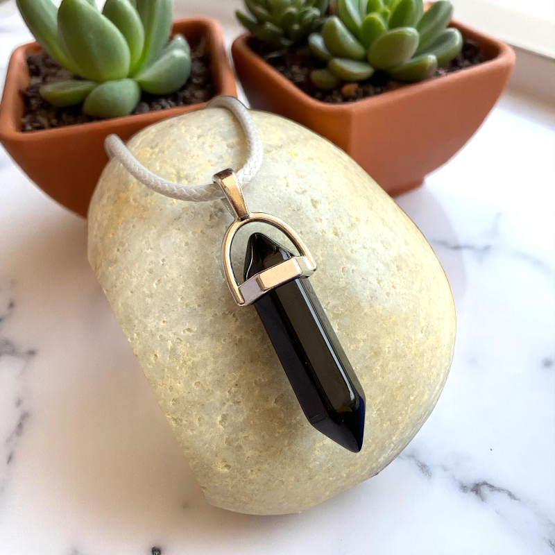 Shielding Pencil Necklace | Black Obsidian - For Kids | Includes: Necklace