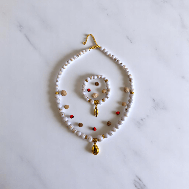 Ocean Whisper Set | Mother of Pearl Stone - For Women | Includes: Necklace, Bracelet