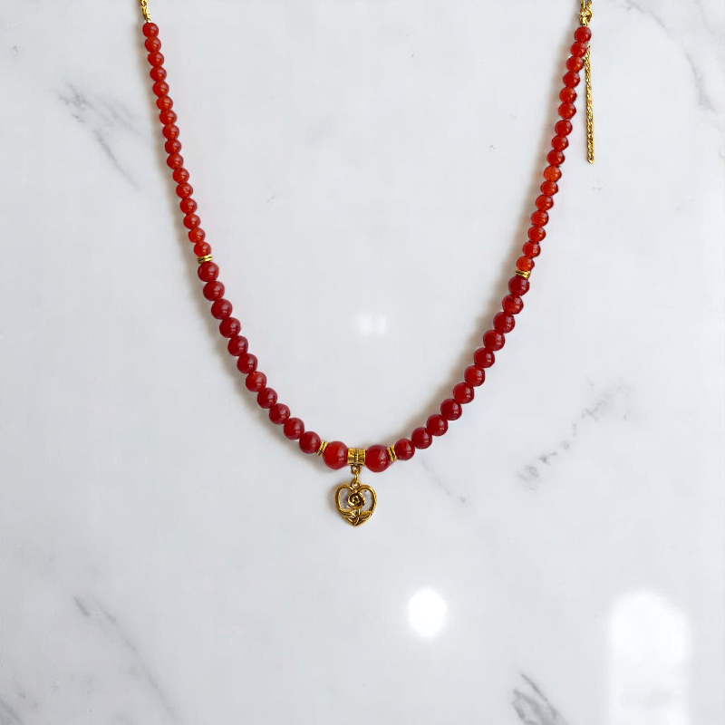 Hearted Rose Set | Red Onyx Stone - For Women | Includes: Necklace, Bracelet