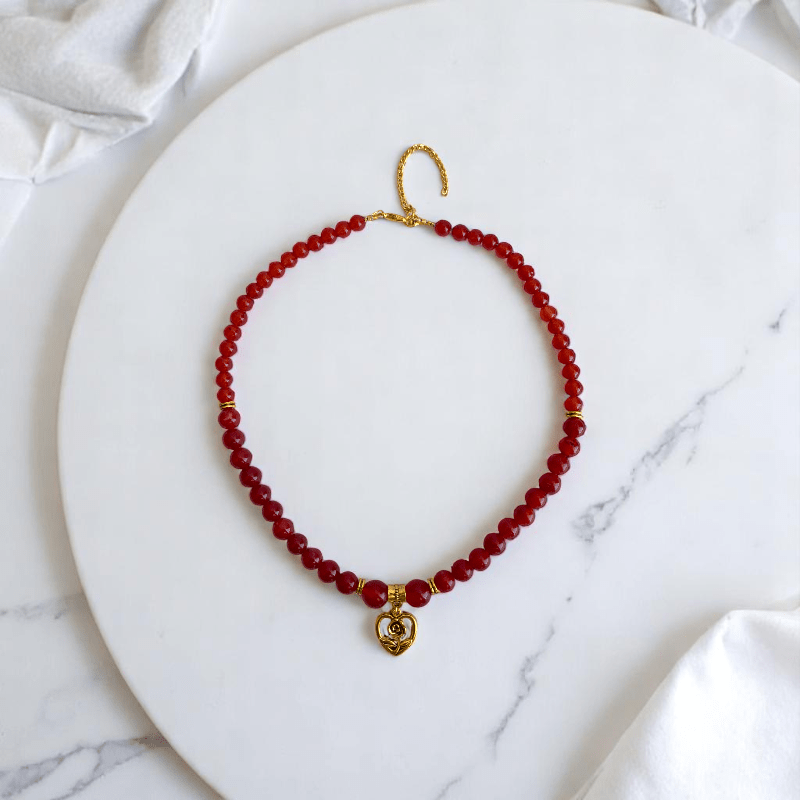 Hearted Rose Set | Red Onyx Stone - For Women | Includes: Necklace, Bracelet