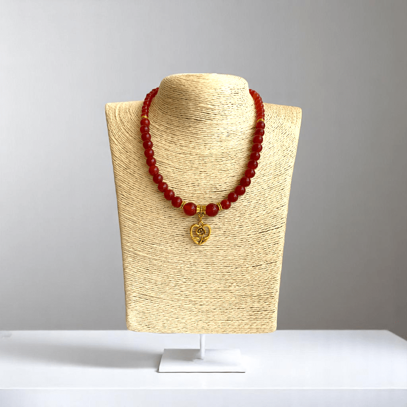 Hearted Rose Set | Red Onyx Stone - For Women | Includes: Necklace, Bracelet