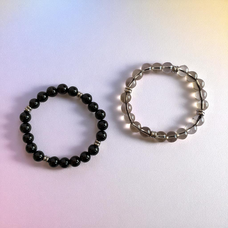 Strength Bracelet Set | Smokey & Black Obsidian - For Unisex | Includes: Bracelets (Set of 2)