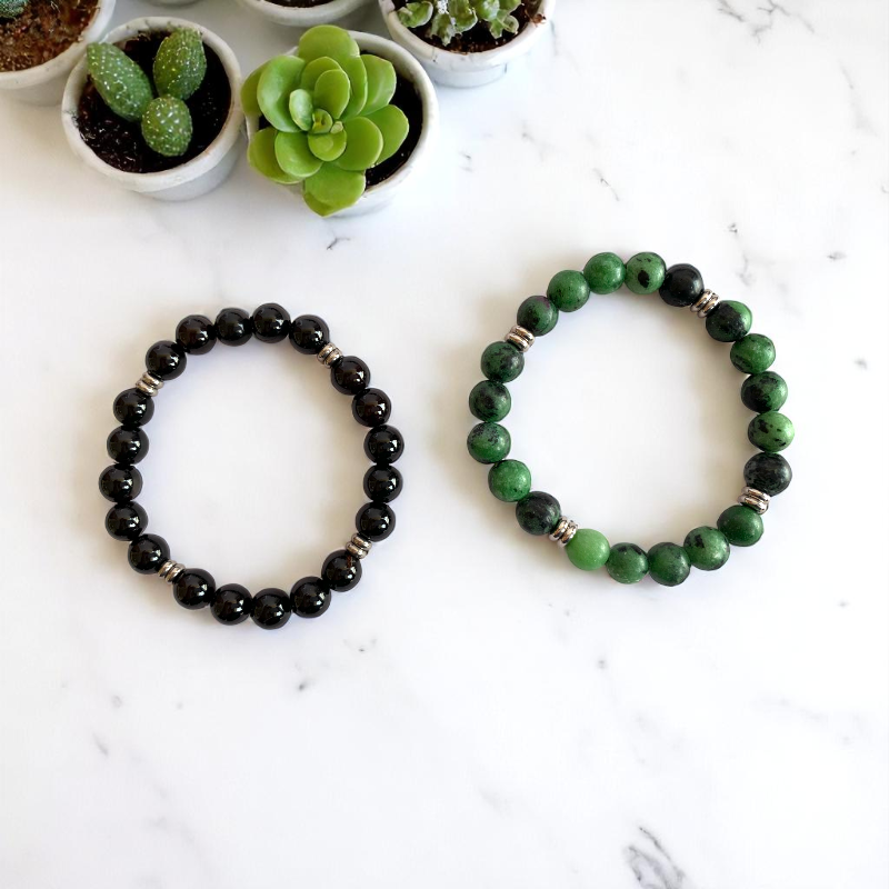 Healing Bracelet Set | Black Obsidian & Zoisite - For Unisex | Includes: Bracelets (Set of 2)