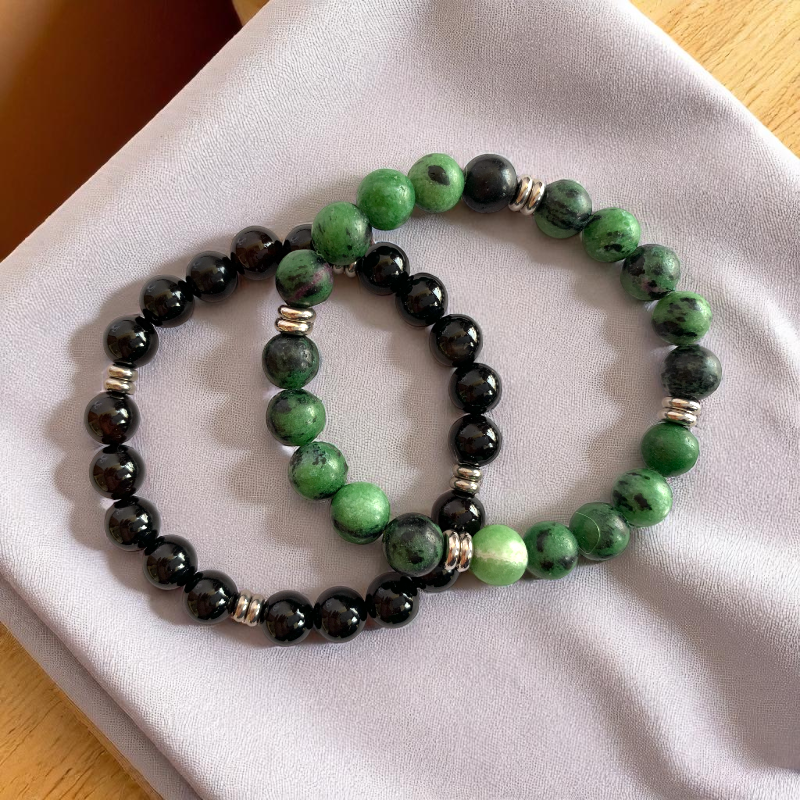 Healing Bracelet Set | Black Obsidian & Zoisite - For Unisex | Includes: Bracelets (Set of 2)