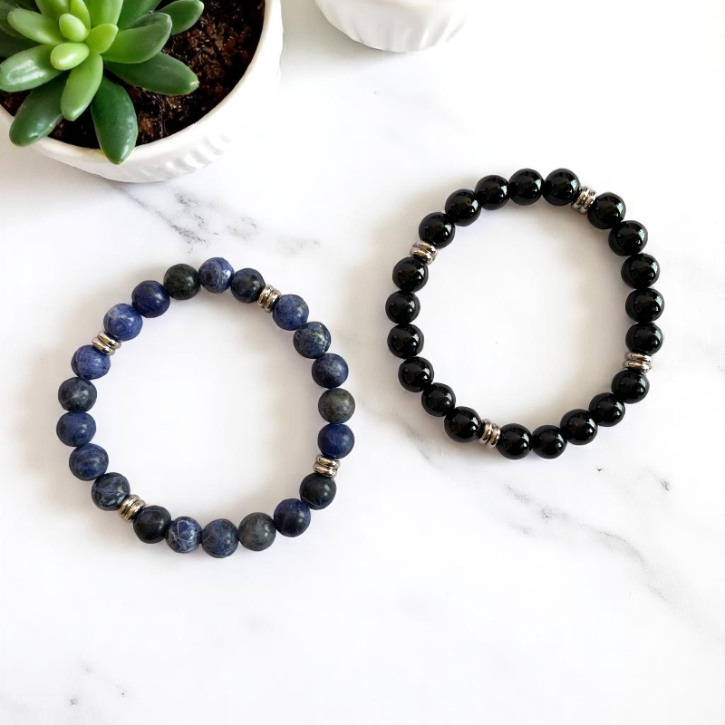 Wise Bracelet Set | Black Obsidian & Sodalite - For Unisex | Includes: Bracelets (Set of 2)
