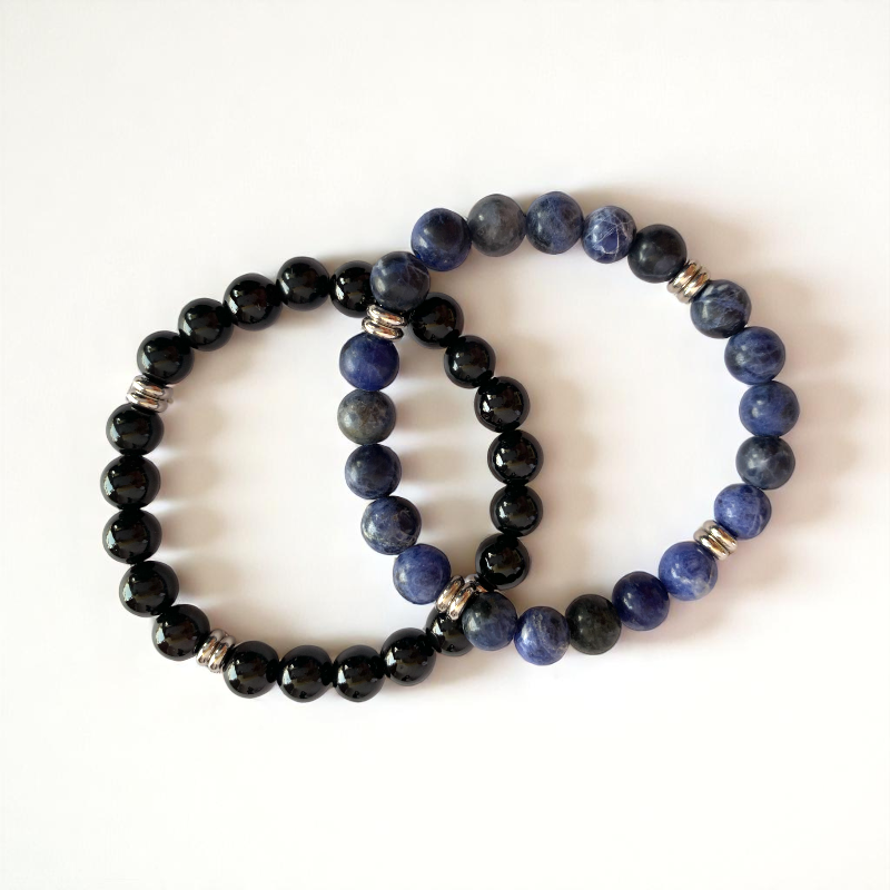 Wise Bracelet Set | Black Obsidian & Sodalite - For Unisex | Includes: Bracelets (Set of 2)
