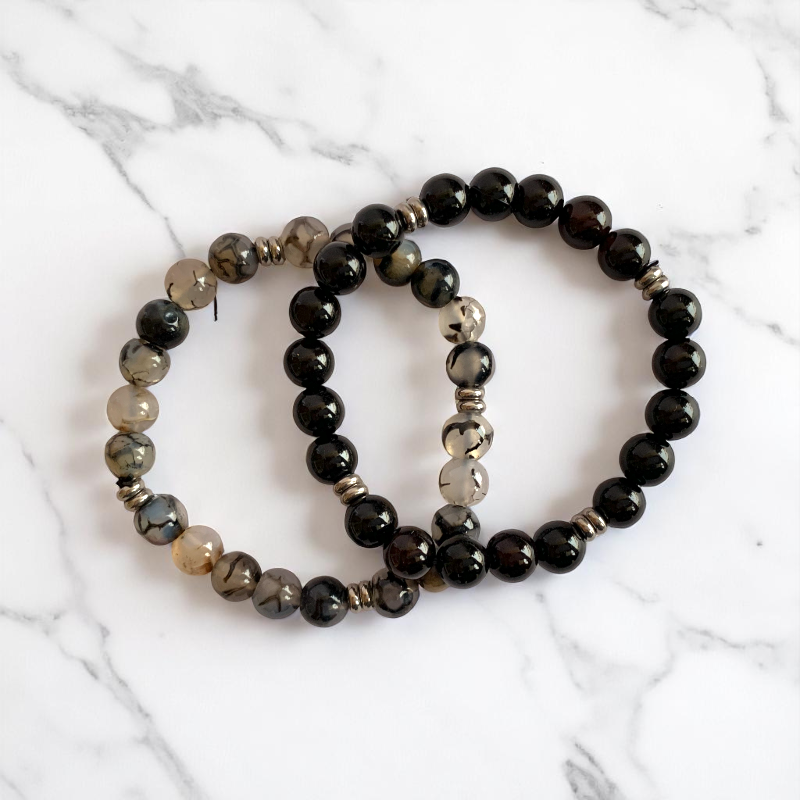 Mystic Bracelet Set | Black Obsidian & Dragon Vein - For Unisex | Includes: Bracelets (Set of 2)