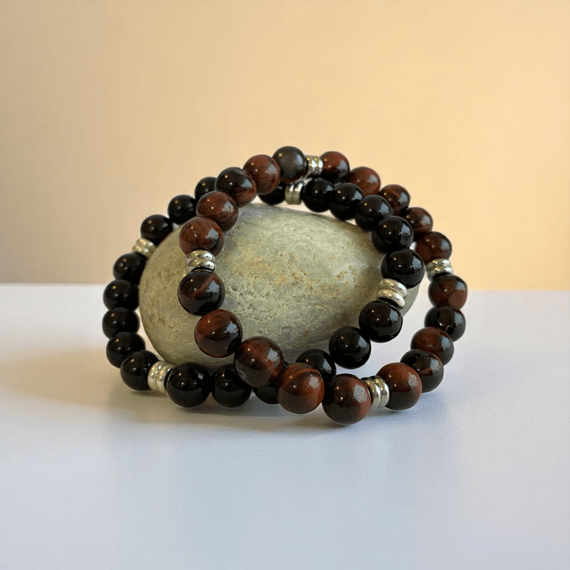 Grounded Power Bracelets | Black Obsidian & Red Tiger Eye - For All | Includes: Bracelets (Set of 2)