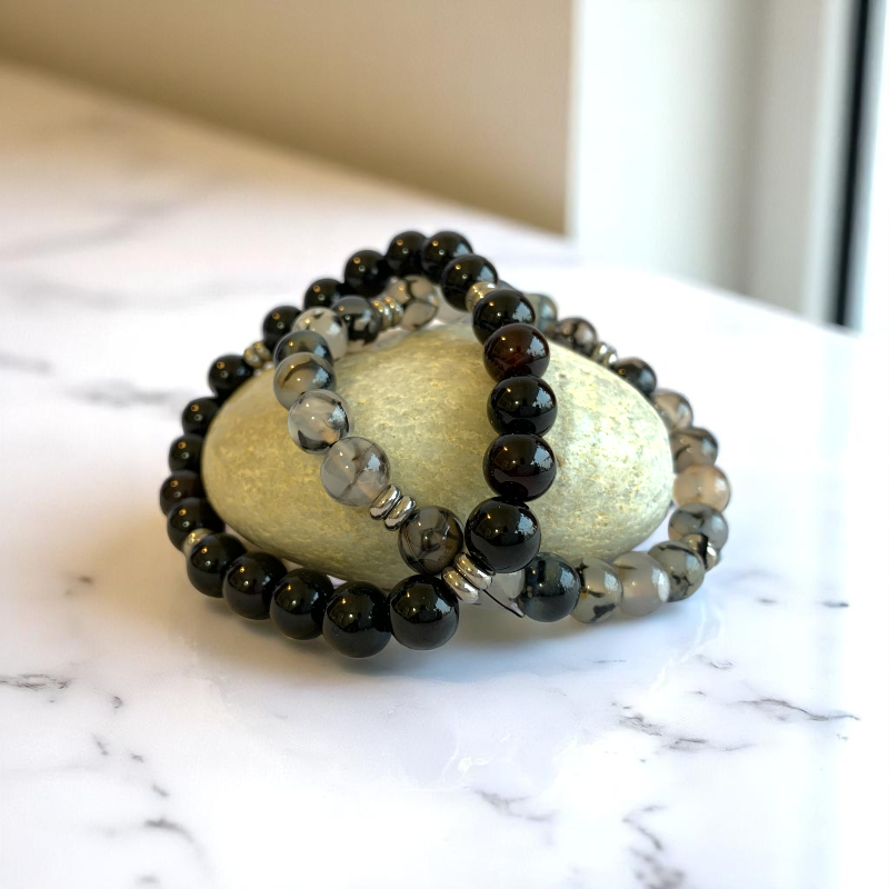 Mystic Bracelet Set | Black Obsidian & Dragon Vein - For Unisex | Includes: Bracelets (Set of 2)